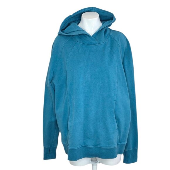 lululemon athletica Sweaters - Lululemon Scuba Pullover Hoodie, Heathered Blue, Stretch Terry, Size 12 Womens